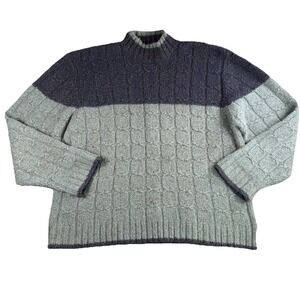 Vtg Timberland Sweater Mens XXL Navy &‎ Gray Cable Knit Wool Blend Fisherman Y2K